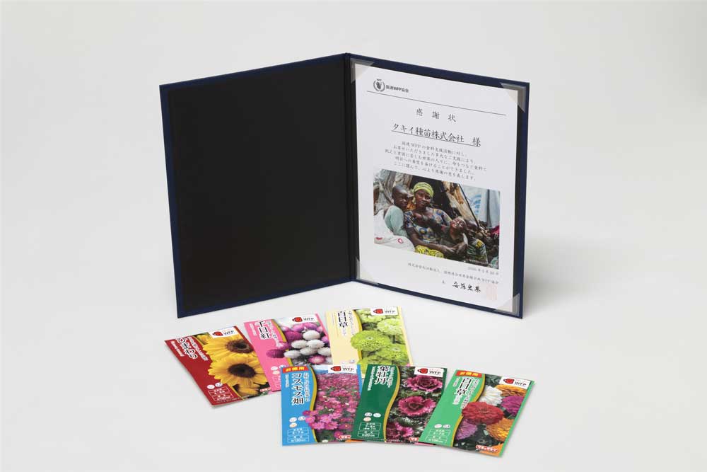 「レッドカップキャンペーン」を通じた学校給食支援による感謝状及び春まき・秋まきの花のタネの画像