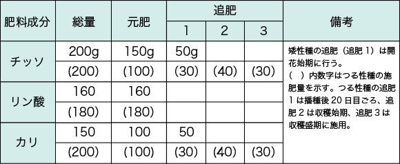 インゲンマメの施肥例（10�u当たり）